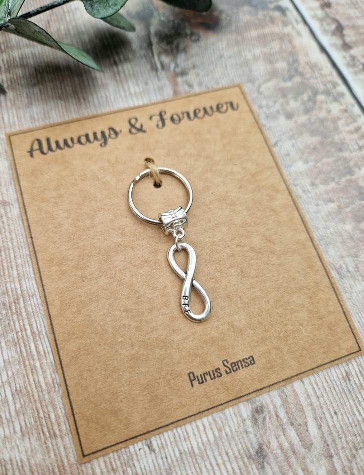 infinity BFF stamped keyring gift on card