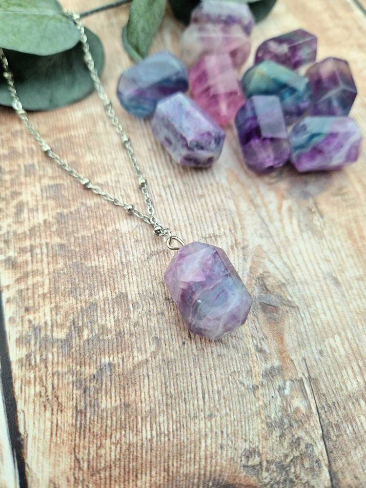 Beautiful rainbow fluorite pendant necklace.