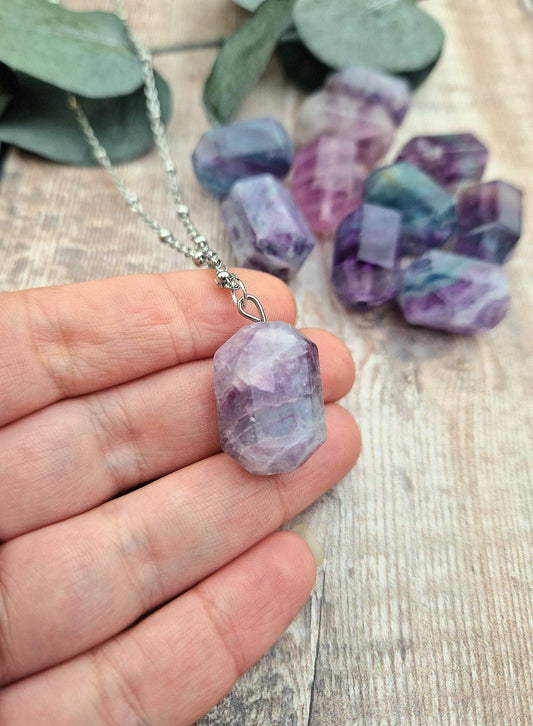 Beautiful rainbow fluorite pendant necklace.