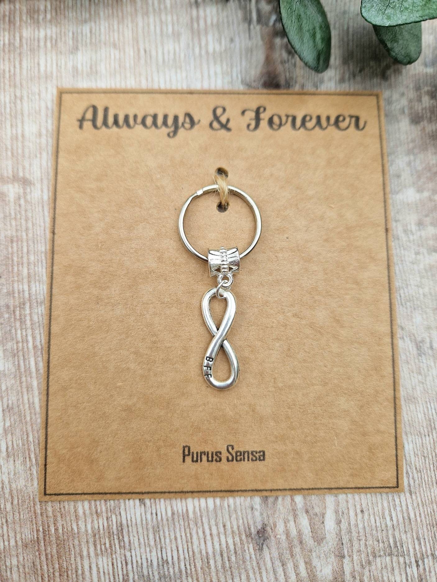 infinity BFF stamped keyring gift on card