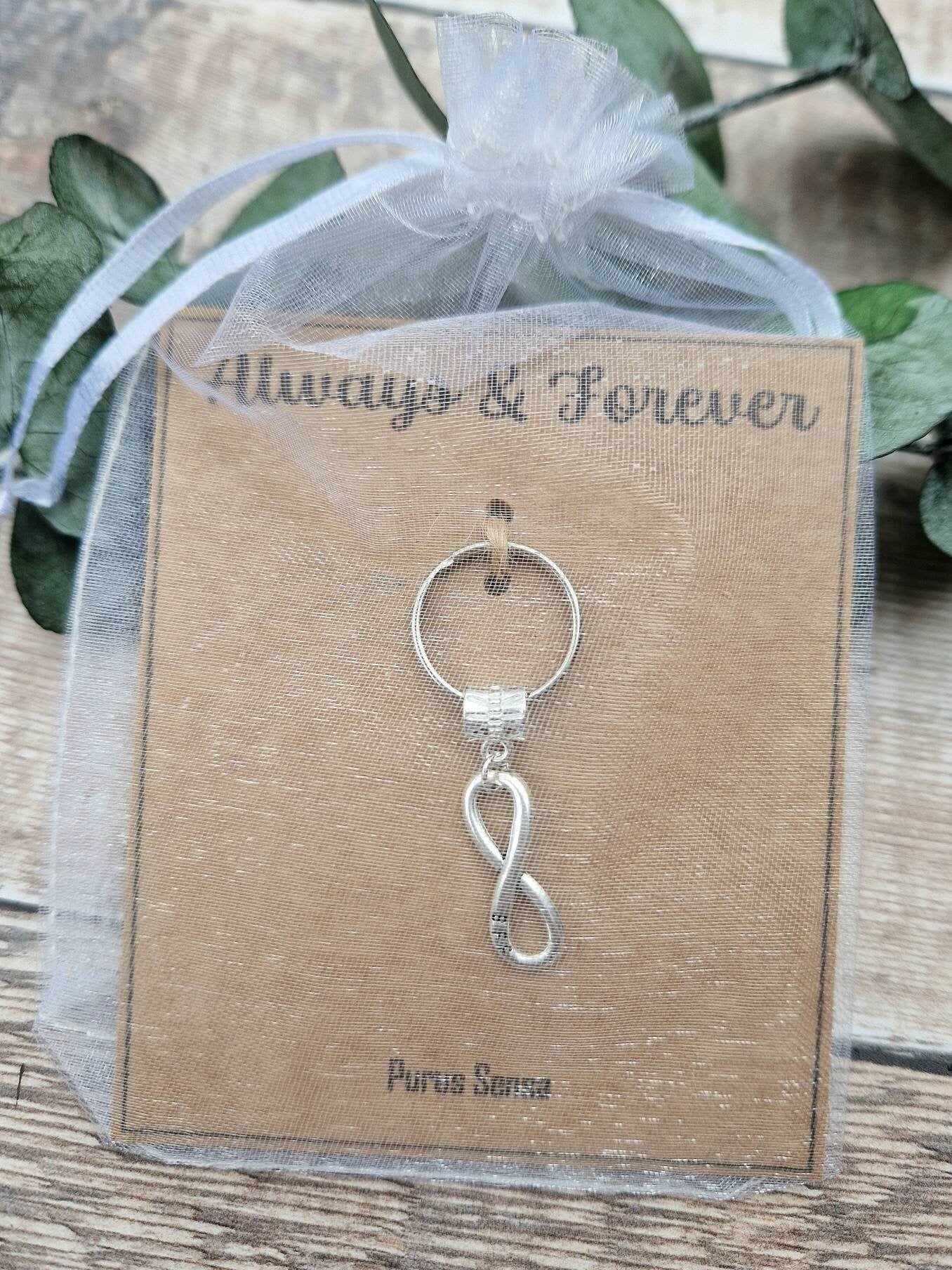 infinity BFF stamped keyring gift on card