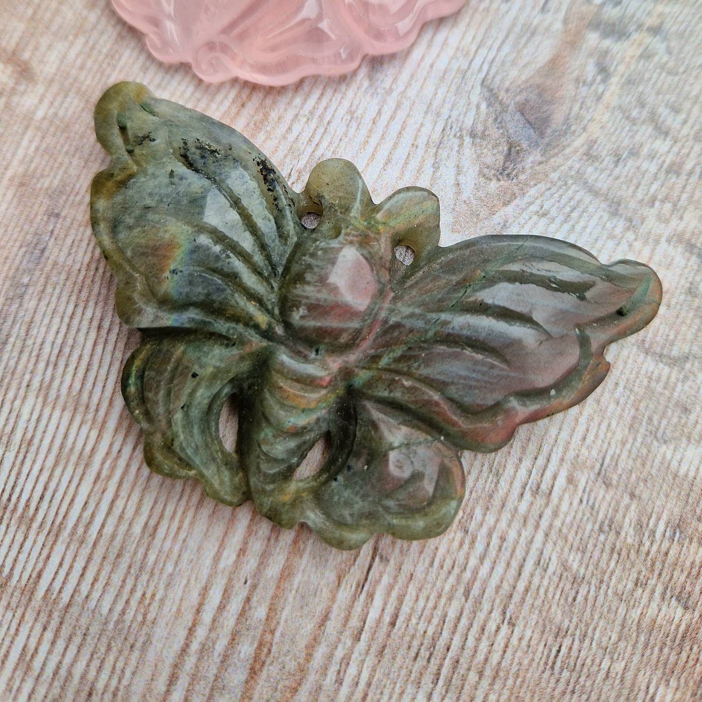 Premium quality crystal butterfly carving Rose quartz, Labradorite butterfly.