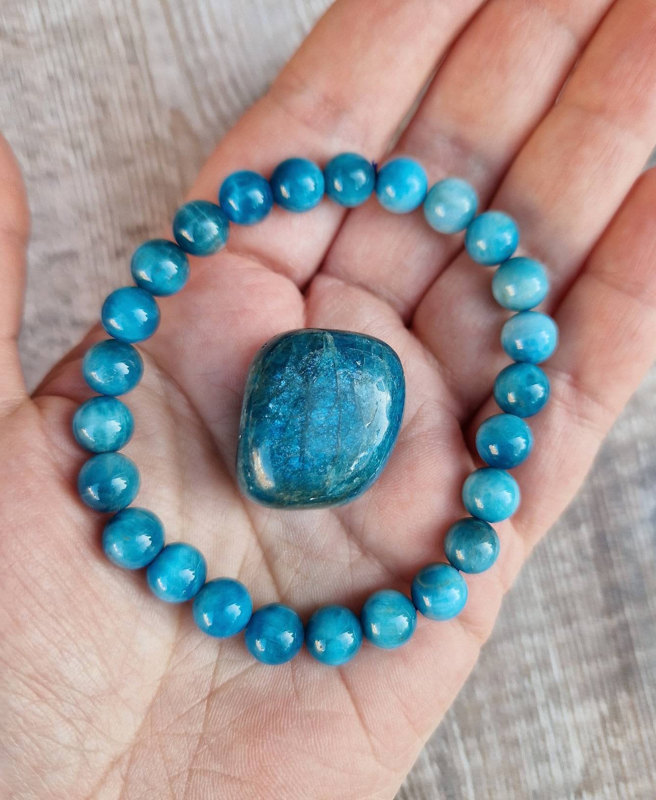 Beautiful blue apatite bracelet and tumble stone set