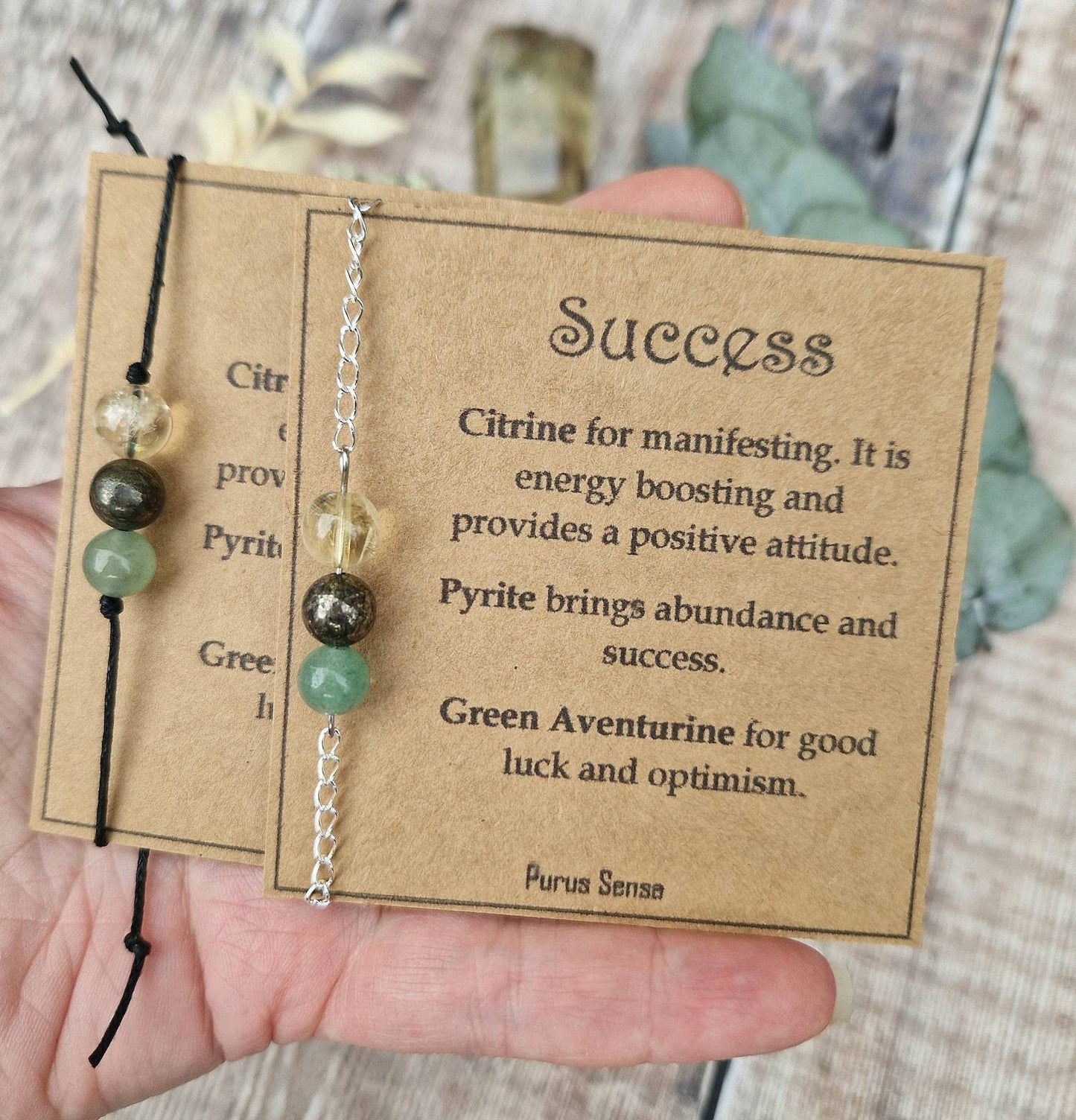 SUCCESS 3 bead crystal cord, silver or rose gold chain bracelet