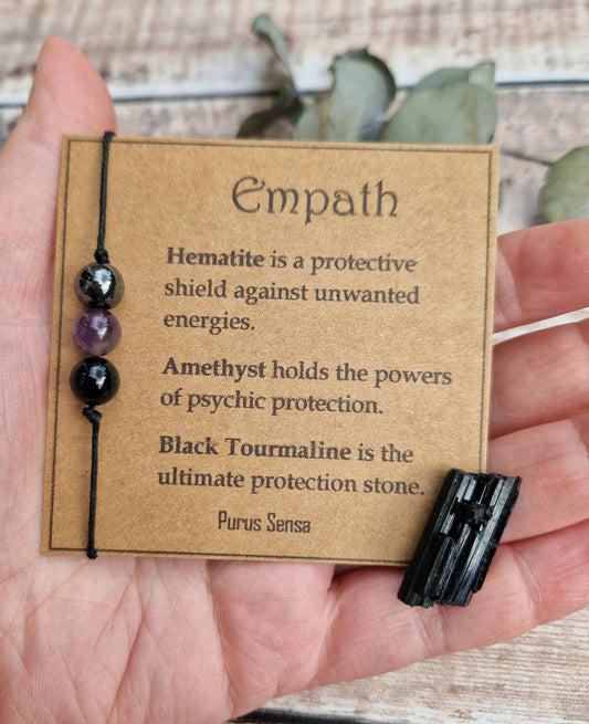 Empath support bracelet crystal set with raw Black tourmaline stone