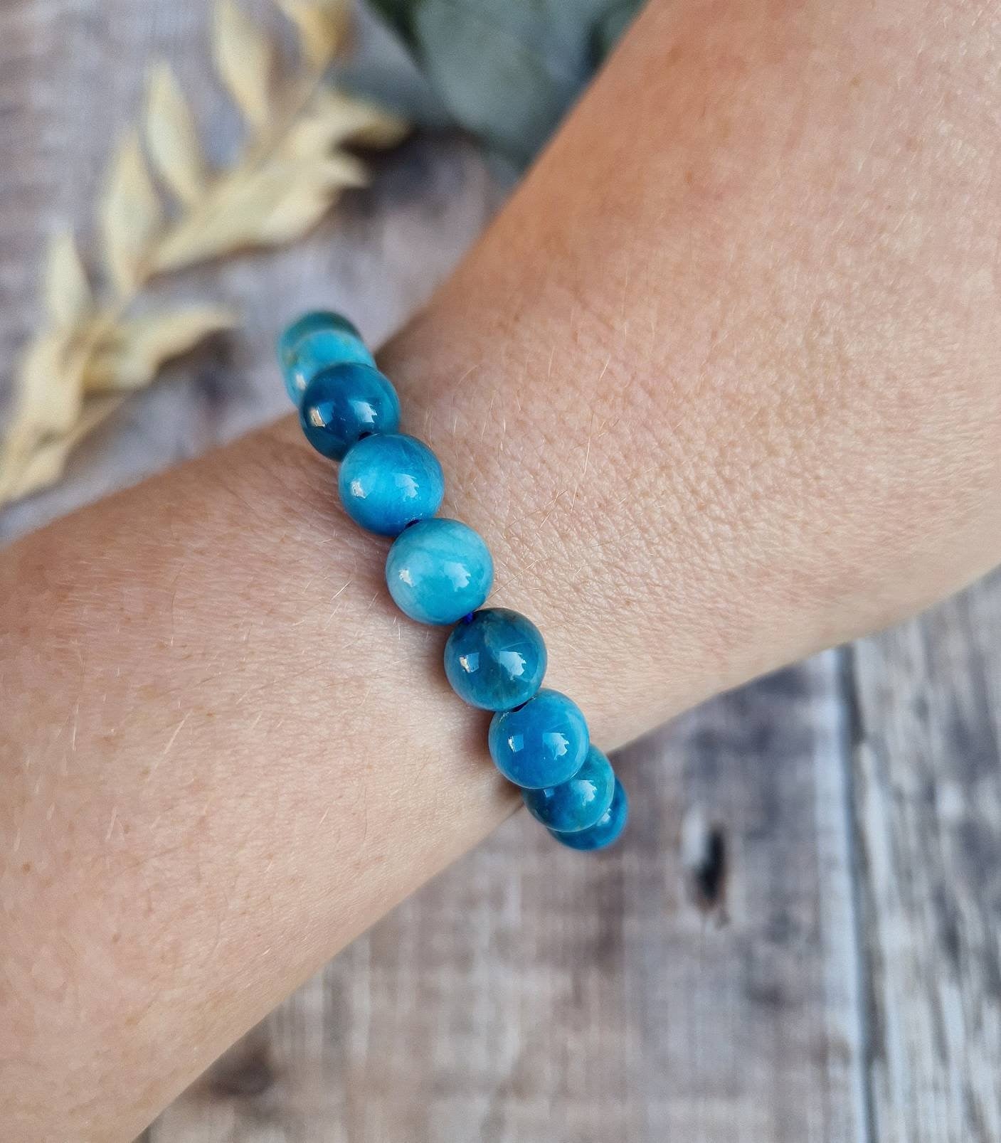 Beautiful blue apatite bracelet and tumble stone set