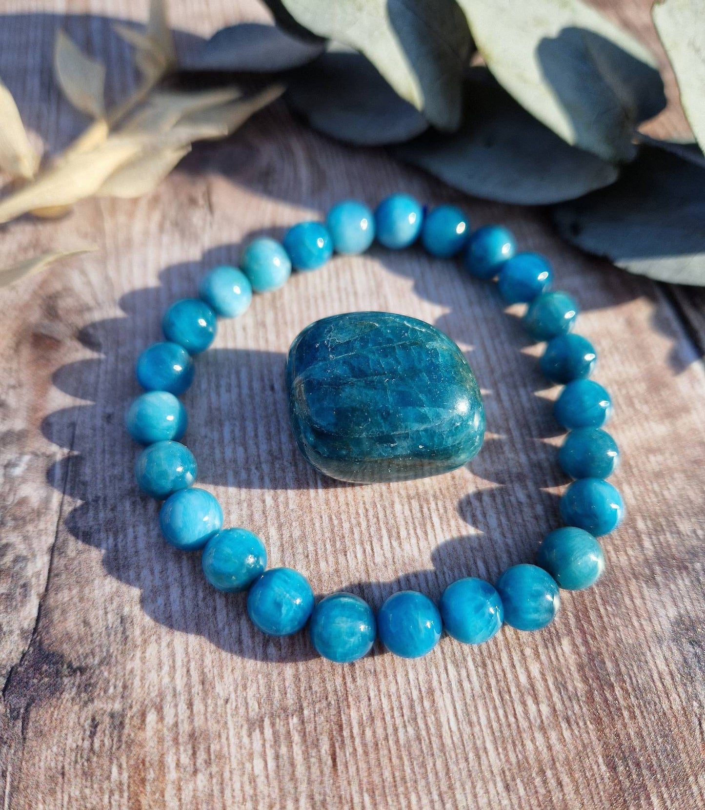 Beautiful blue apatite bracelet and tumble stone set