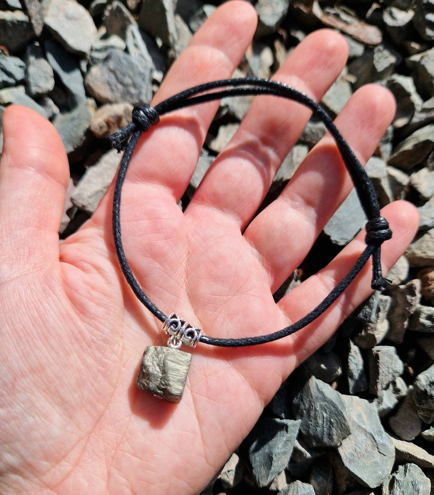 Pyrite adjustable cord anklet