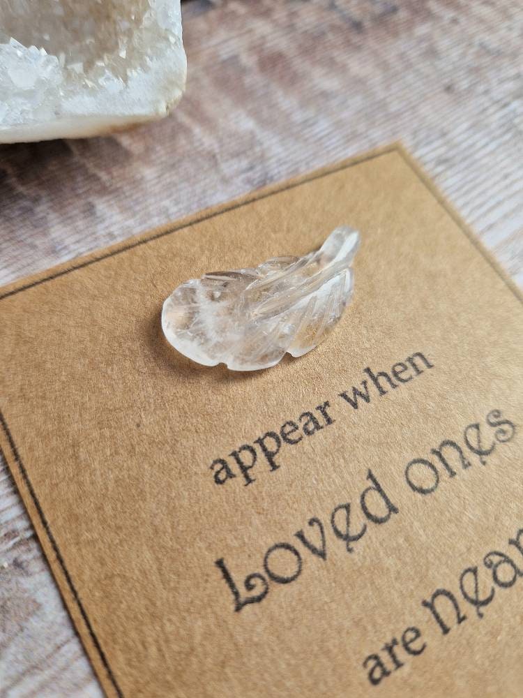 Clear quartz feather crystal gift for grief, loss, Memorial