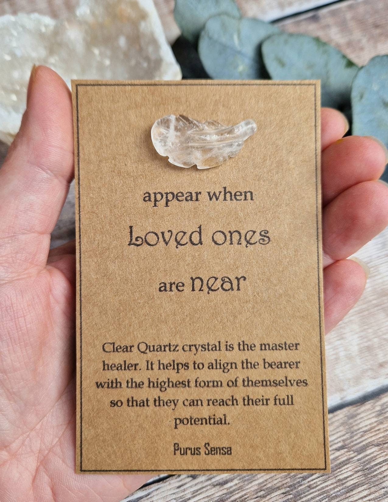 Clear quartz feather crystal gift for grief, loss, Memorial