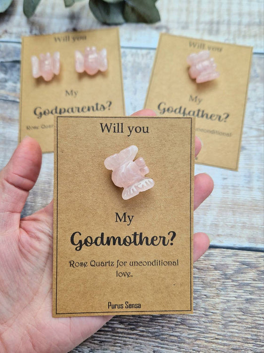 Godmother, Godfather, godparents Rose quartz bee crystal gift