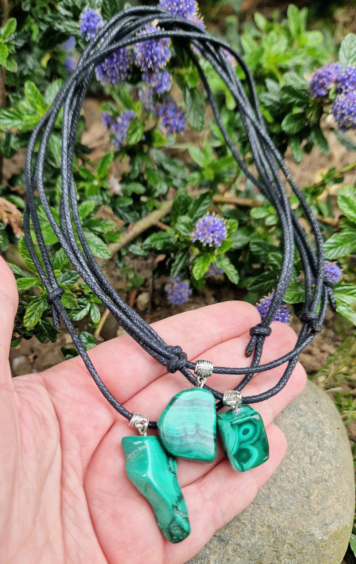 Genuine Adjustable cord natural malachite necklace