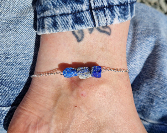 Beautiful lapis lazuli silver chain anklet