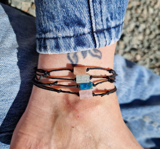 Beautiful Apatite Sunstone Aquamarine Rose crystal cord anklet