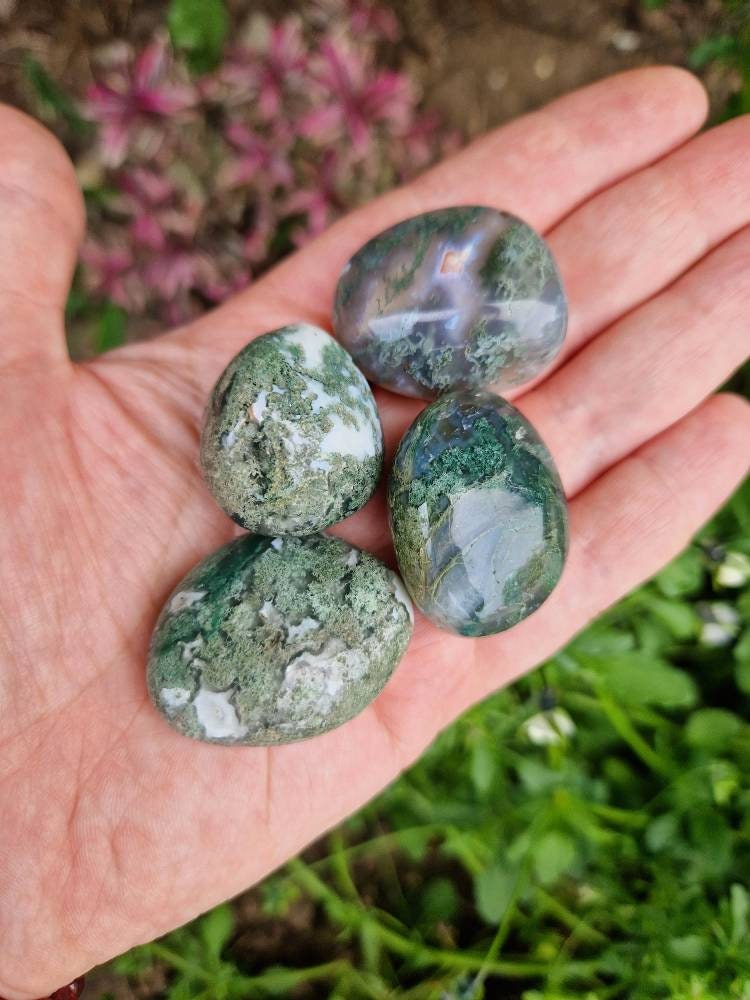 Moss agate gardeners stone crystal for the garden