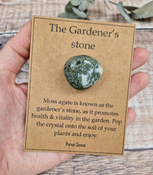 Moss agate gardeners stone crystal for the garden