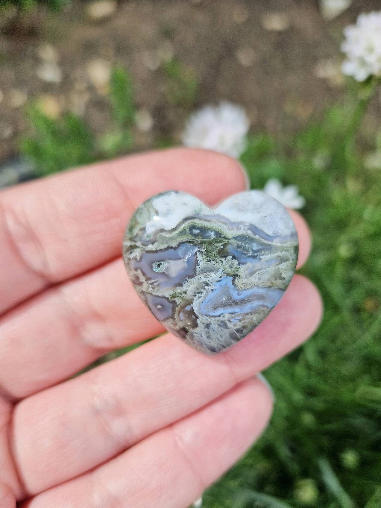 Beautiful mini moss agate heart 30mm