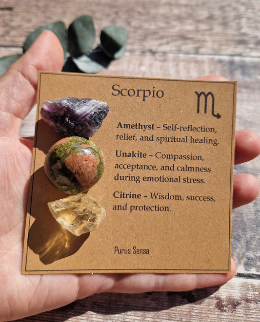 SCORPIO crystals gift set on a descriptive card