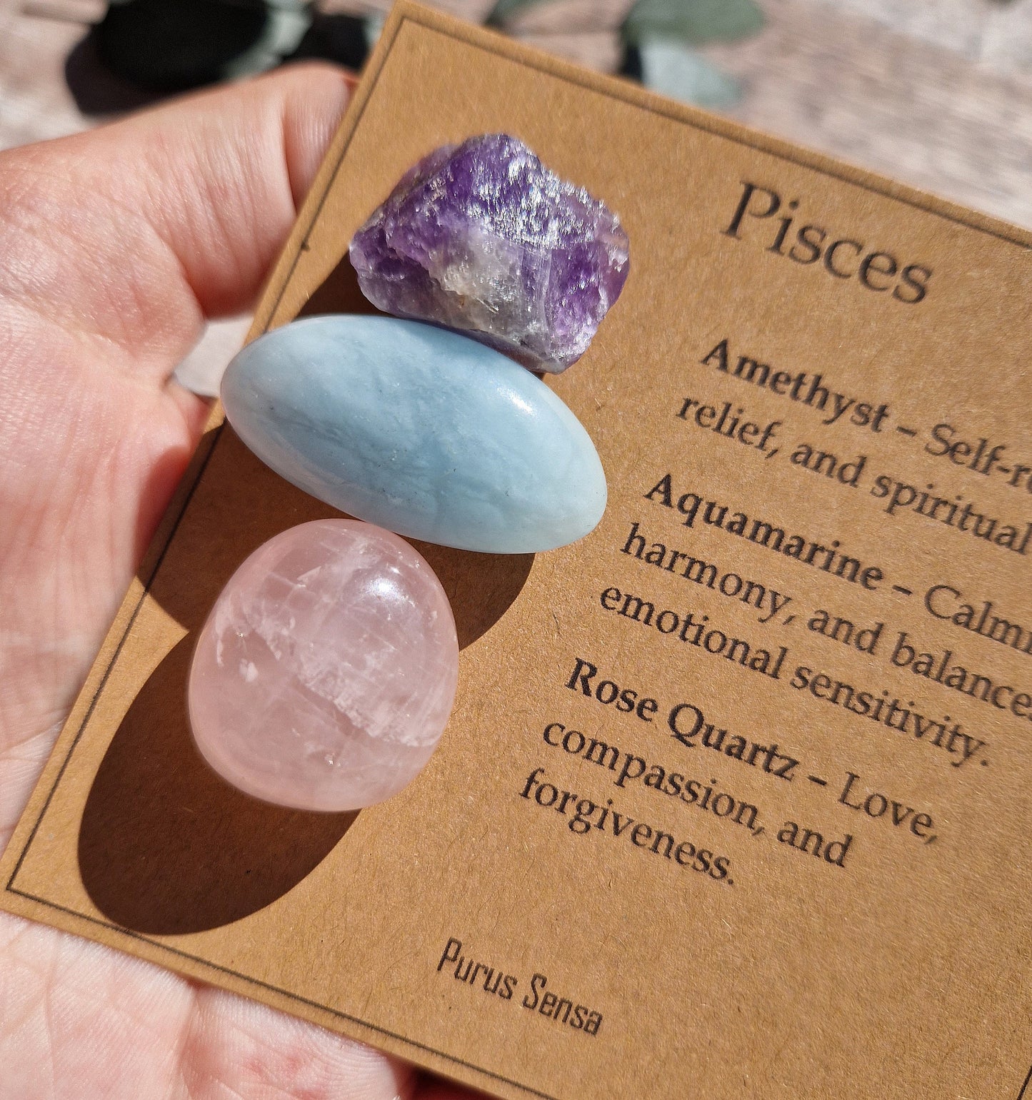 PISCES crystals. Pisces gift. Crystal gift for Pisces. Zodiac crystal set on a descriptive card.