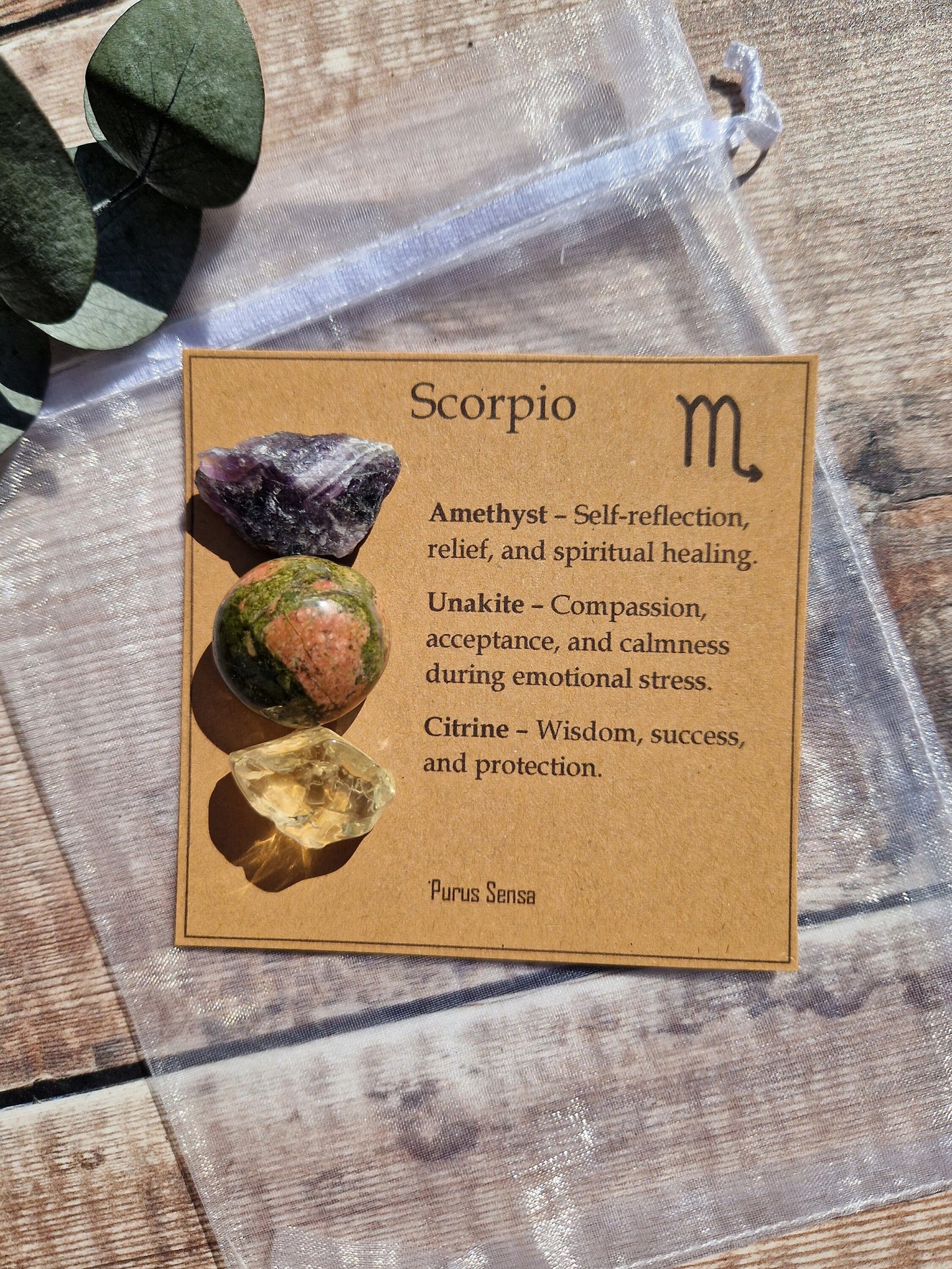 SCORPIO crystals gift set on a descriptive card