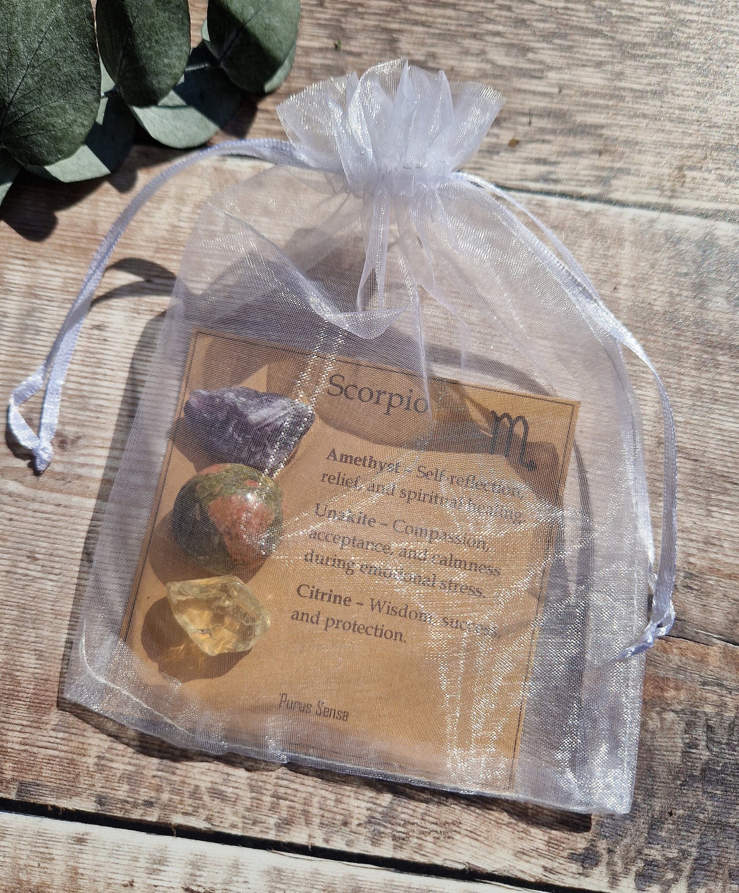 SCORPIO crystals gift set on a descriptive card