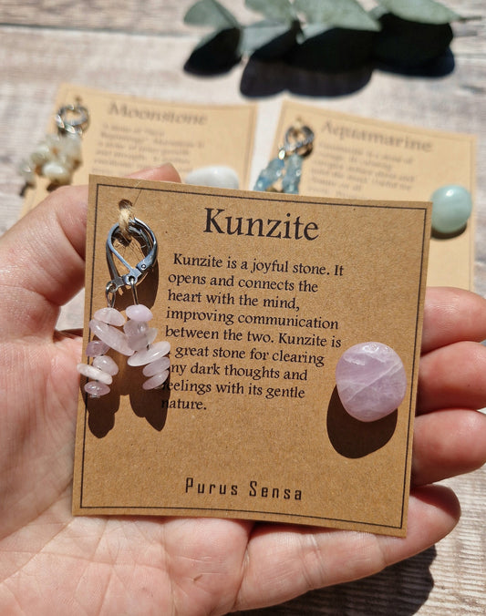 Beautiful Kunzite earrings and tumbled stone set