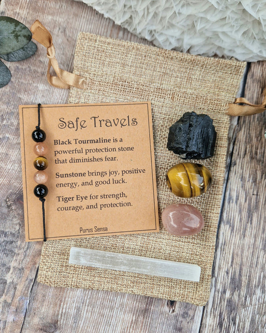 SAFE TRAVELS bracelet / anklet crystal gift set