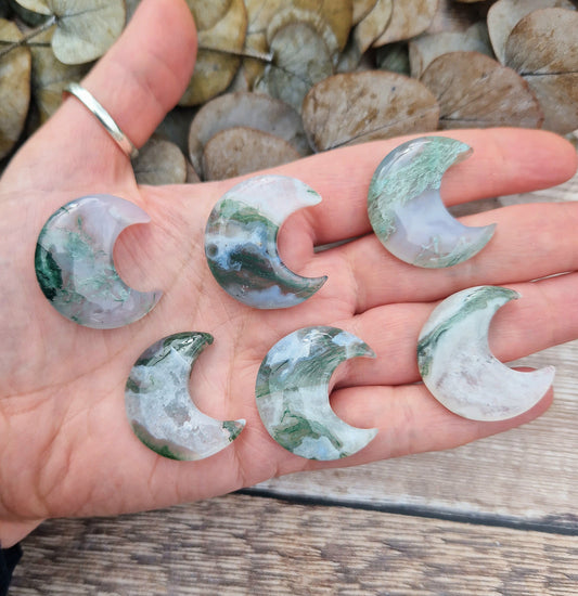 Beautiful moss agate mini moon 30mm