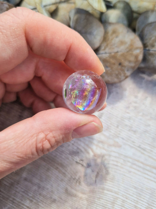 Beautiful premium quality clear Quartz mini sphere with rainbows 20-23mm