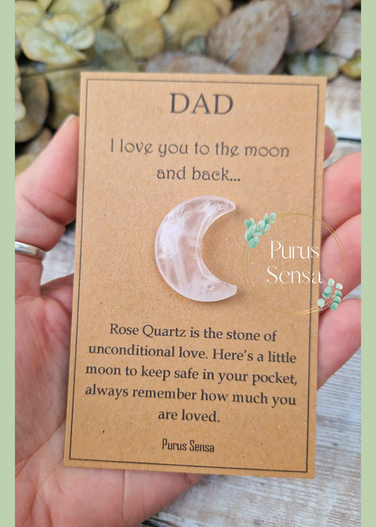 Unique cute rose quartz moon crystal gift for dad