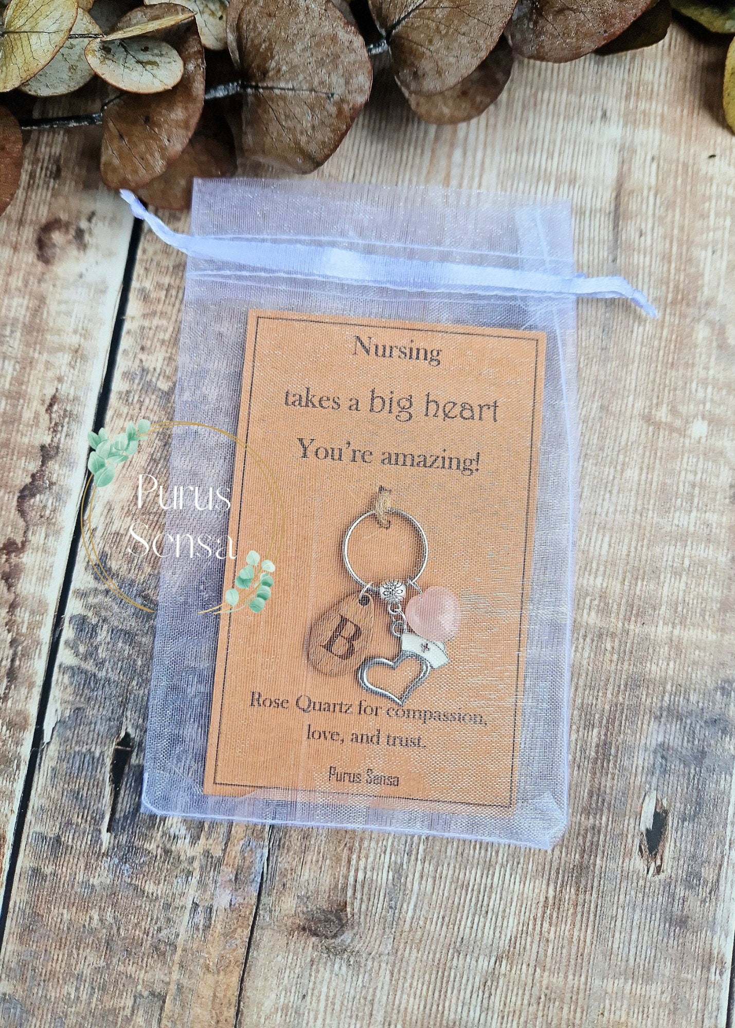 Personalised Rose Quartz nurse keyring gift