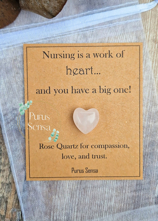 Cute Rose Quartz Heart Crystal gift for nurse.