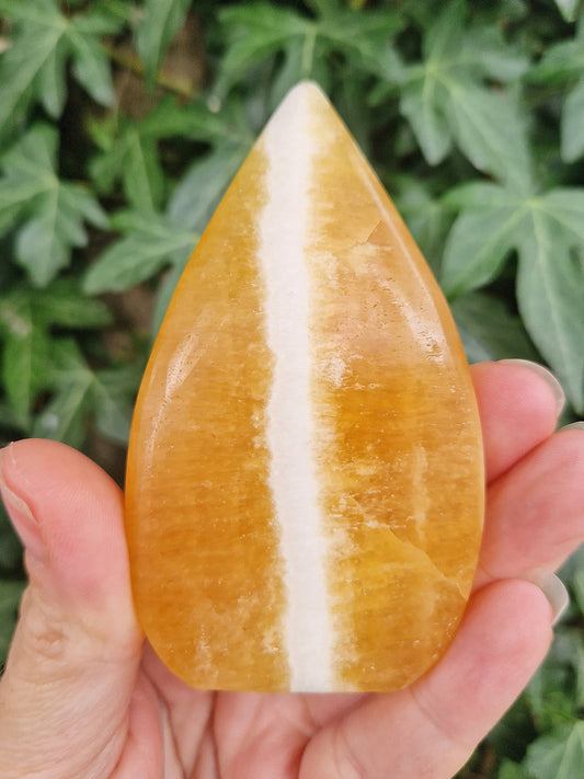 beautiful high grade orange calcite crystal flame freeform leaf