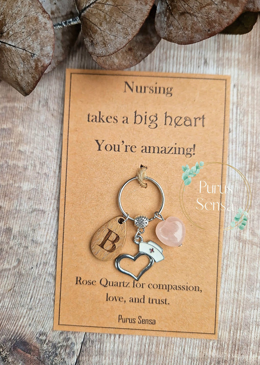 Personalised Rose Quartz nurse keyring gift